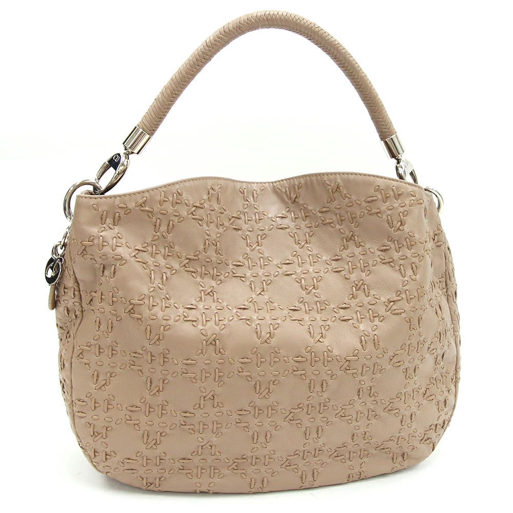 Dior Hobo Bag Brown Beige Leather Shoulder Charm Lady Cannage Stitch